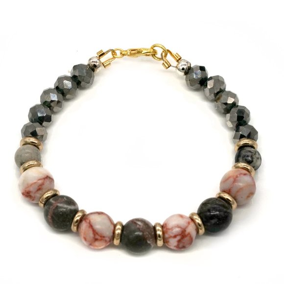Bracelet with earth tones and crystals with lobster clasp. - Picture 2 of 2